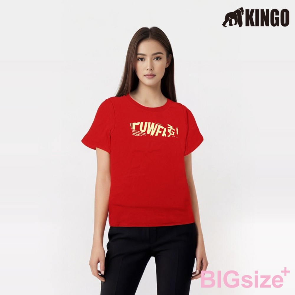 KINGO-大尺碼-女款 圓領T恤-紅-414119