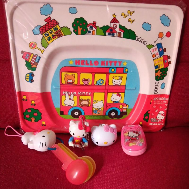 合售 早期 2001年 Hello Kitty 日本製餐盤 吊飾 麥當勞量匙 兒童手機電動玩具 貓咪公仔造型 絕版珍藏