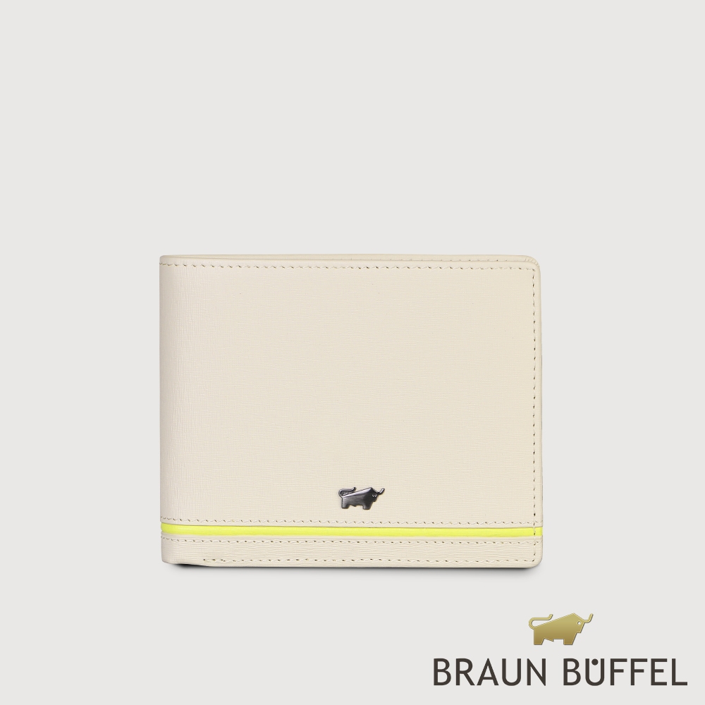 【BRAUN BUFFEL 德國小金牛】台灣總代理 維克多-D 12卡中間翻透明窗短夾-粉筆白/BF512-317-CK