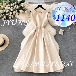 JYUN'S 春季新款宮廷風禮服高階感純色氣質中長修身大擺裙無袖背心裙名媛腰帶連身裙無袖洋裝2色大尺碼S~2Xl預購