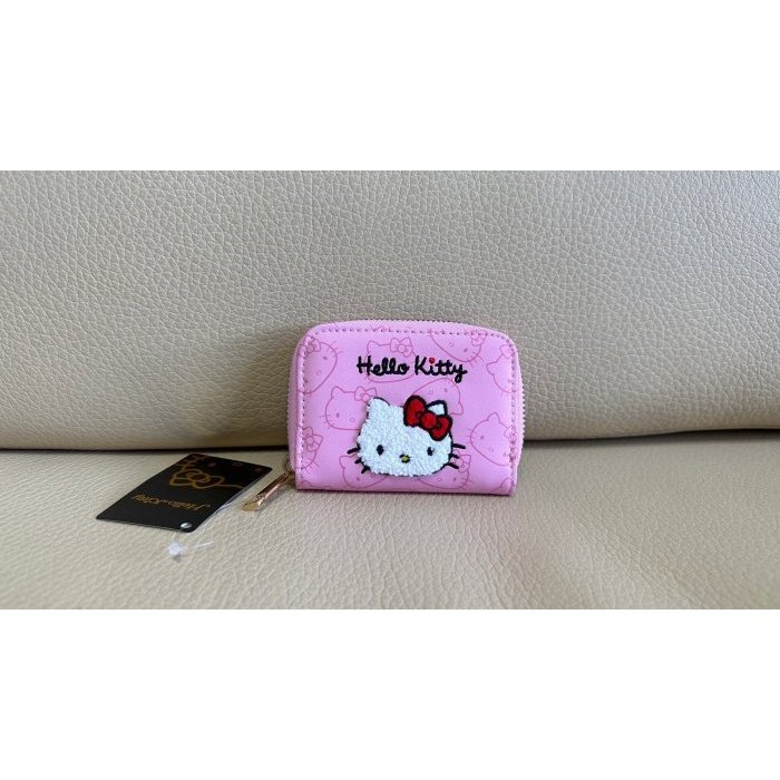 HELLO KITTY 三麗鷗立體繡 短皮夾 正版 短夾 皮夾 拉鍊包 皮革包 錢包 凱蒂貓 粉色 可愛