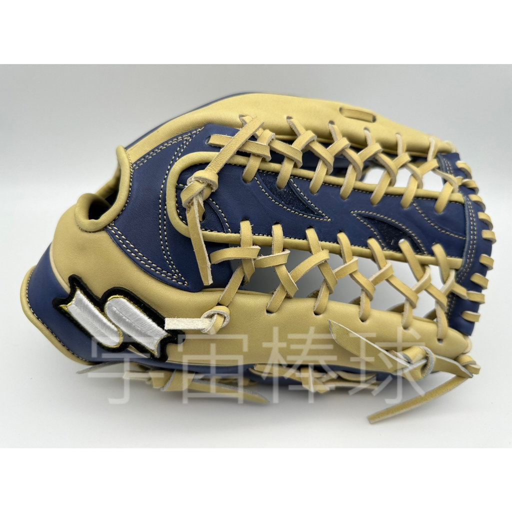 ※宇宙棒球※SSK 外銷款特殊訂製版 13吋 棒壘球手套 外野T網 簡約斜標 深藍/奶油黃