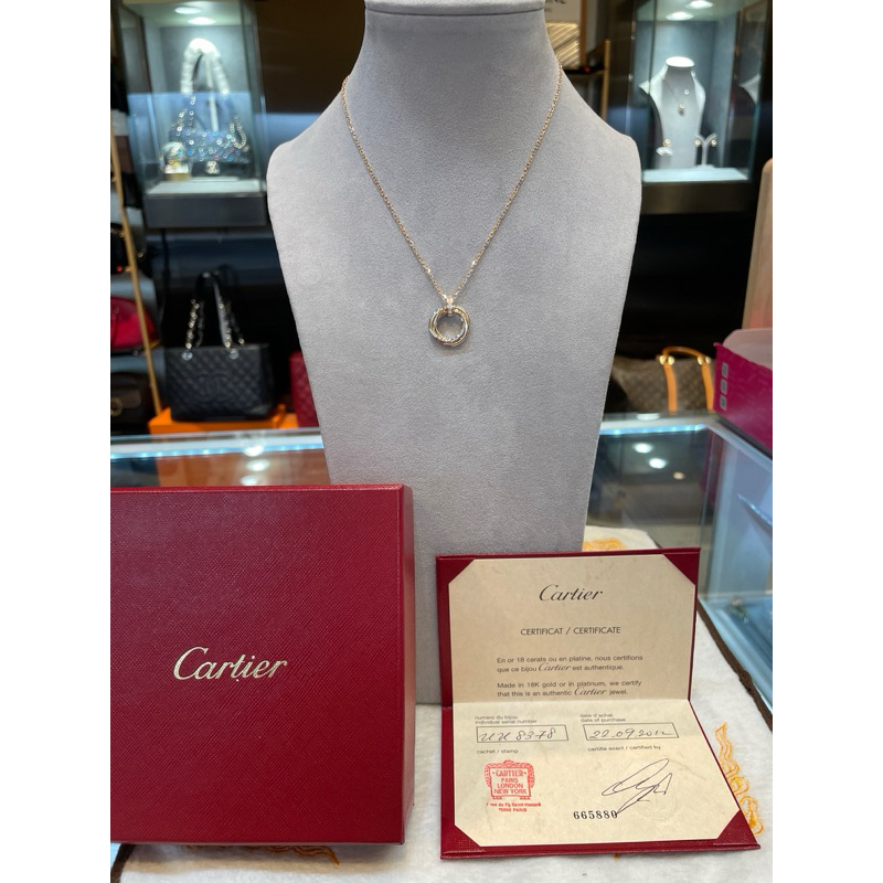 Cartier-trinity系列三環造型鑽石項鍊750-UU8378-附內外盒保卡