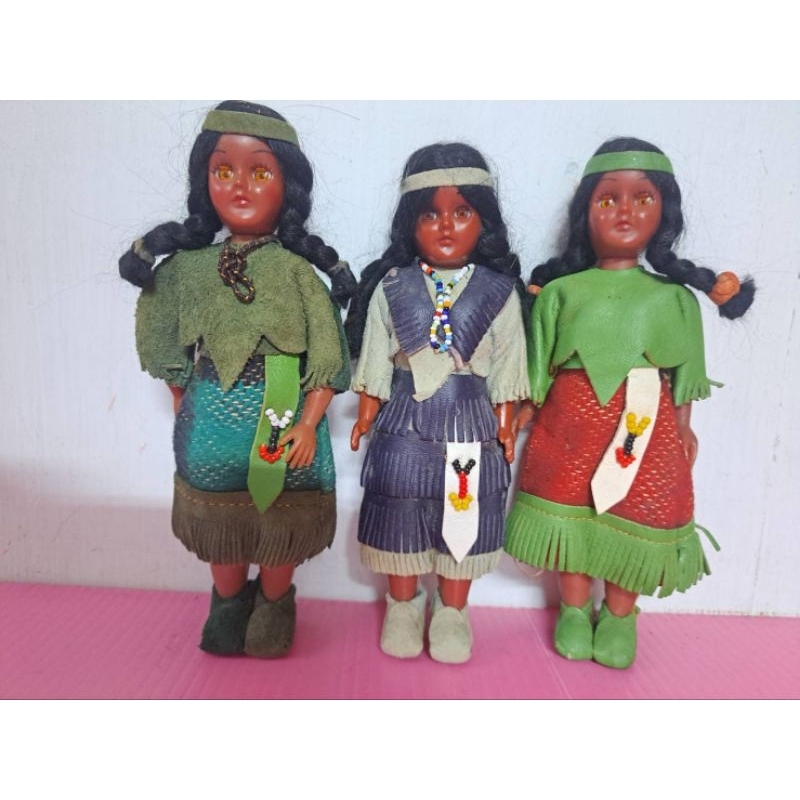 進口娃娃 早期懷舊民族風 眨眼洋娃娃 老娃娃 復古娃娃 小娃娃 印地安 原住民 皮革皮件娃娃 3款合售