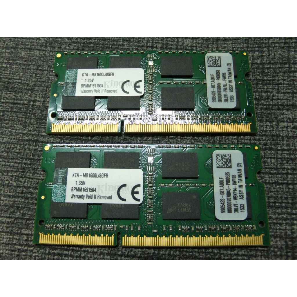 金士頓 Kingston 終身保固 ~ KTA-MB1600L/8GFR 8GB DDR3L-1600 SO-DIMM