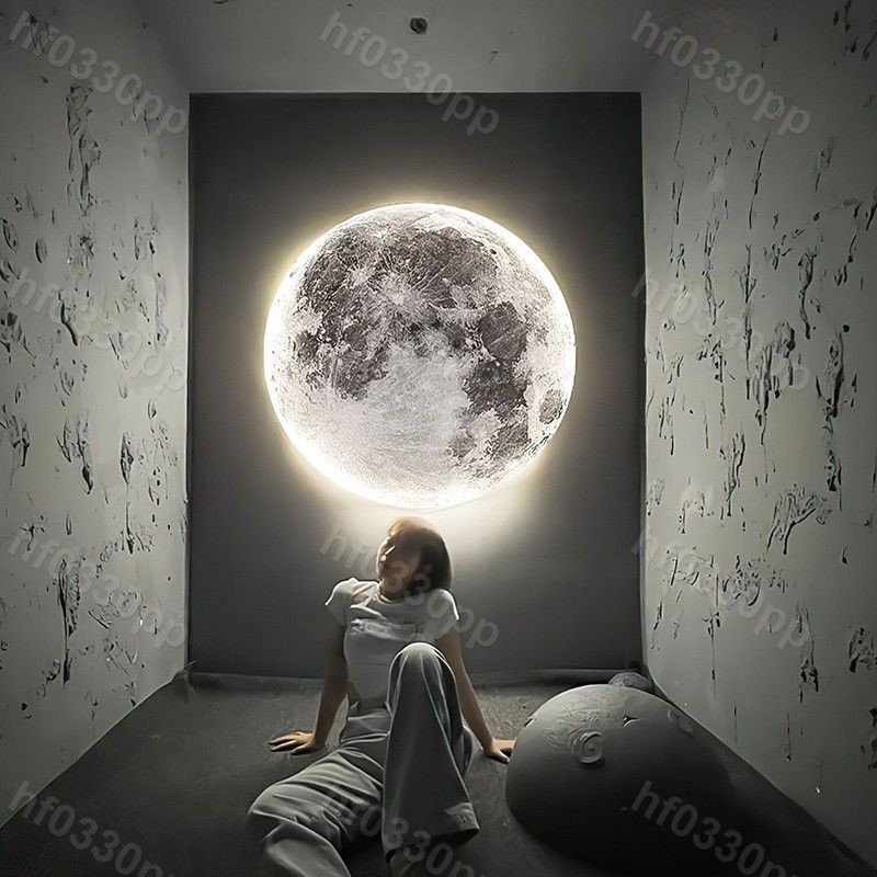 【九月】220v月球壁燈現代創意壁畫燈客廳背景墻裝飾燈極簡藝術臥室燈床頭#hf0330pp