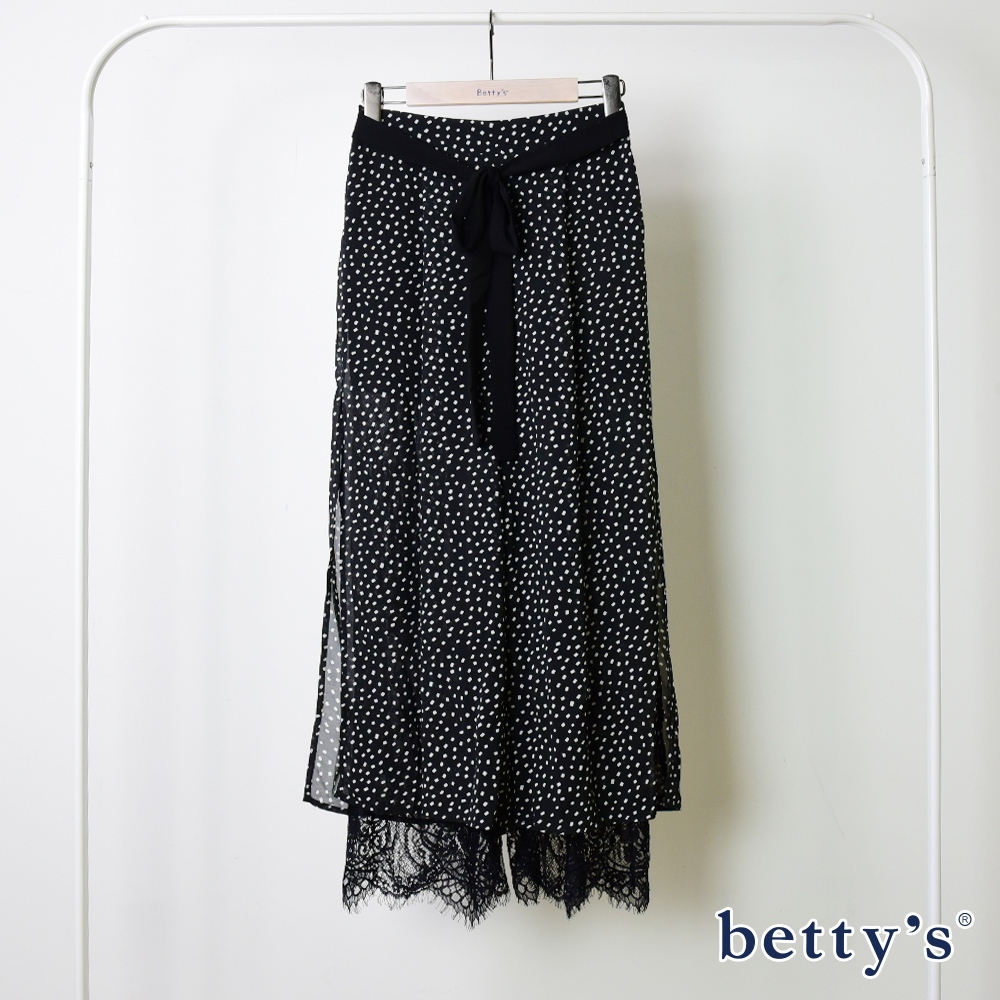 betty’s貝蒂思(15)滿版印花雪紡寬褲(黑色)