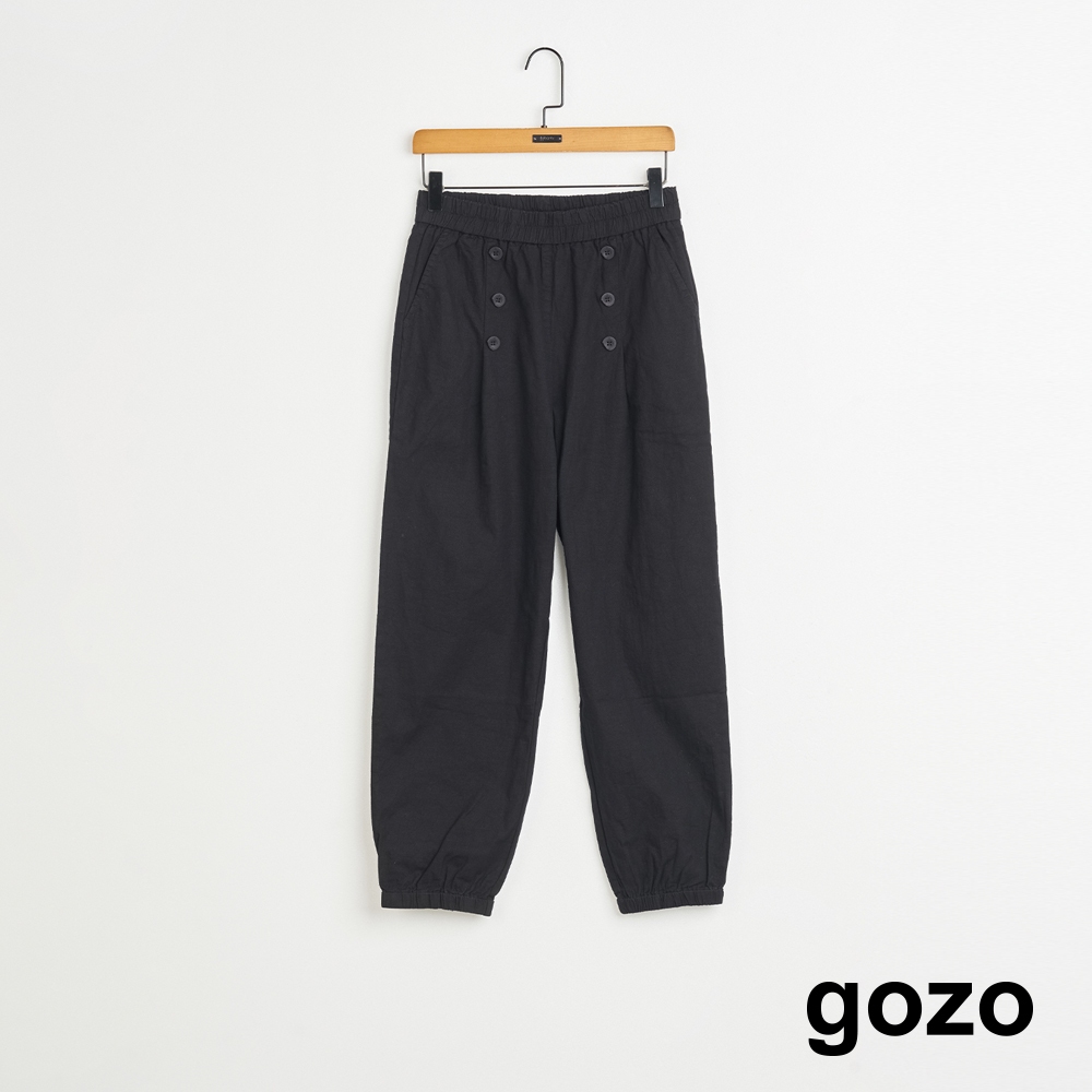 【gozo】➤雙排釦縮口長褲(黑色/深咖_M/L) | 女裝 修身 休閒