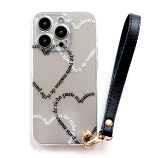 品牌直營 RICHE iPhone16.15.14.13.12透明軟殼 法式黑白愛心手機殼(附黑色手腕帶)