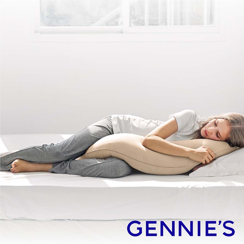 【Gennies 奇妮】智能恆溫抗菌月亮枕-咖啡紗(卡)(GX80-A+GX58C0)哺乳枕 孕婦枕 紓壓枕 側睡枕抱枕