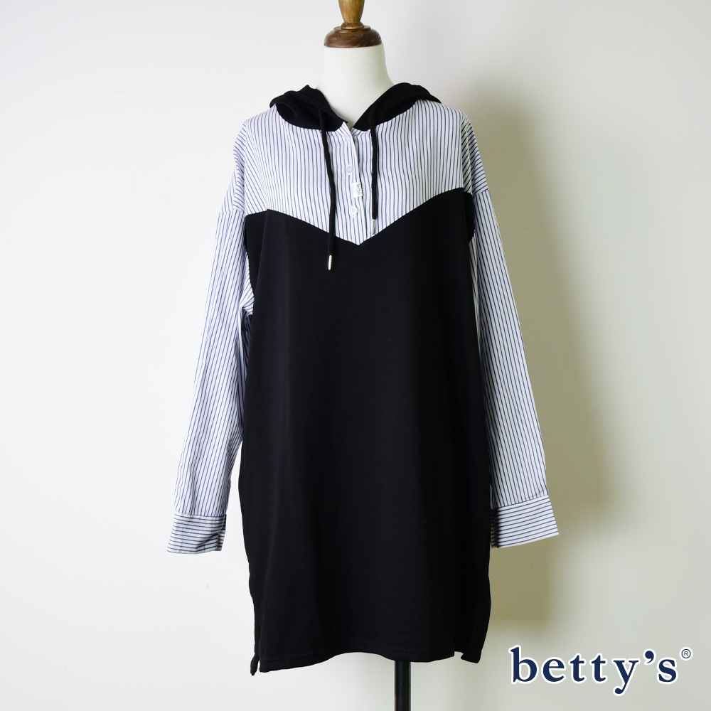 betty’s貝蒂思(15)半開襟長袖連帽短洋裝(黑色)