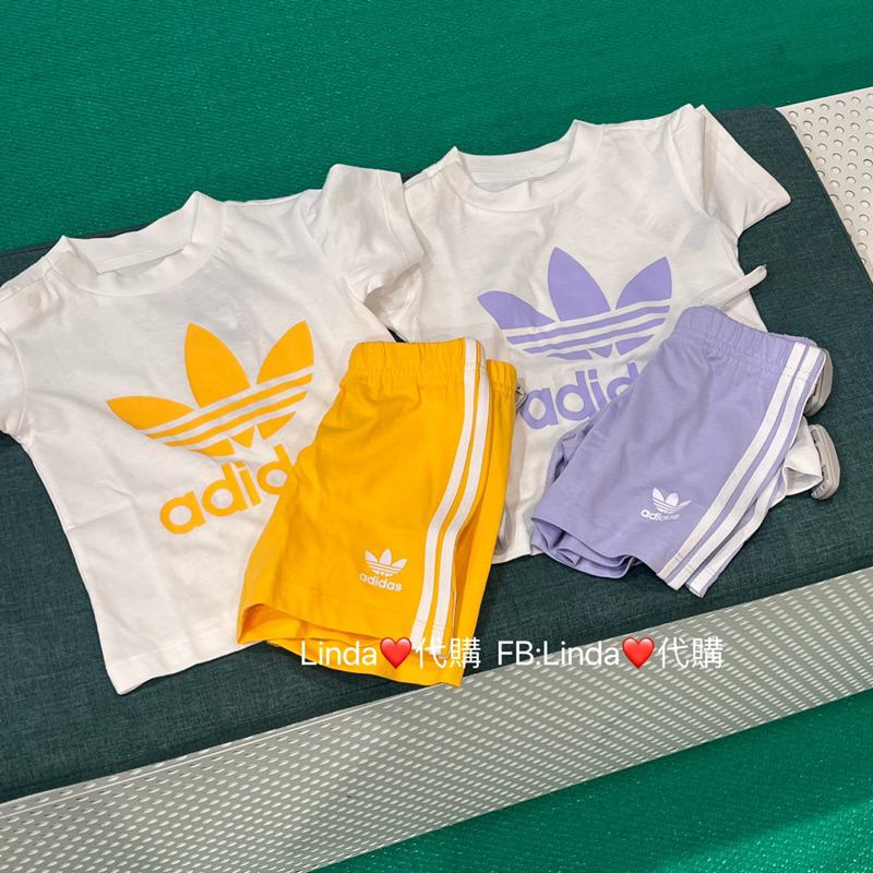 Linda❤️代購 Adidas 男 女童 童裝 三葉草 運動 短袖 短褲 套裝 黃色 IR6872 紫色 IR6867