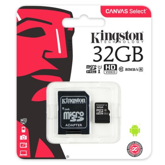 【全新】「Kingston 金士頓」【原廠公司貨】 TF MicroSD 32GB SDCS 記憶卡 (80MB+轉卡)