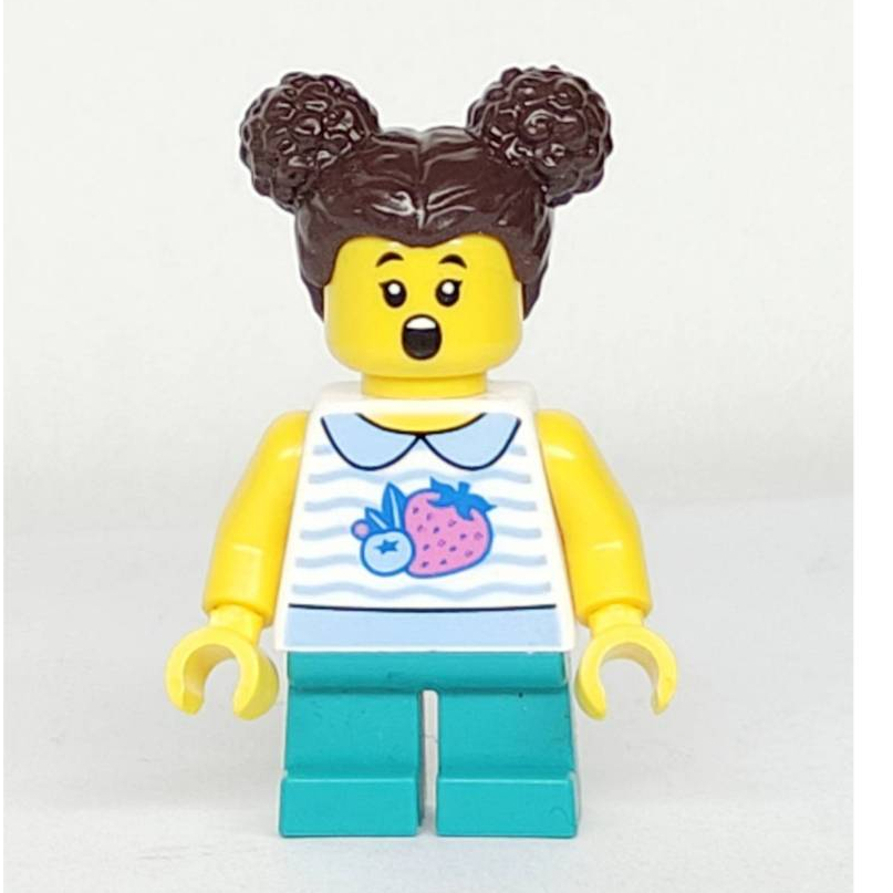 &lt;樂高人偶小舖&gt;正版LEGO 自組人偶C227 小女孩 草莓背心 雙丸子頭 雙面表情 短腳