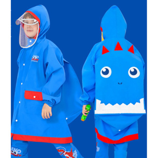 【二手全新】 韓國Kocotree隱形背包位兒童雨衣-藍色恐龍（s碼100cm適合身高95-115cm）