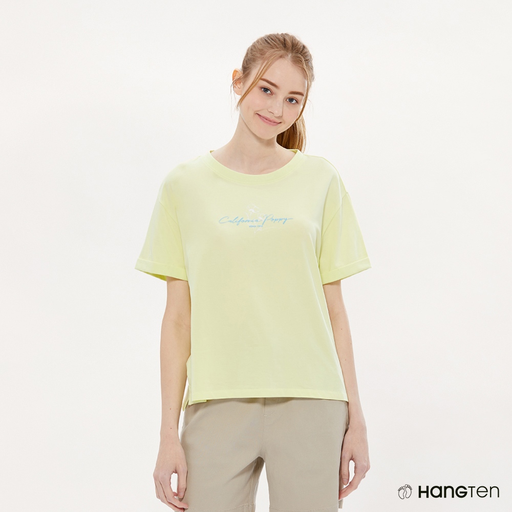 Hang Ten 女裝蚊蟲防護側邊開衩印花短袖T恤(淺綠)