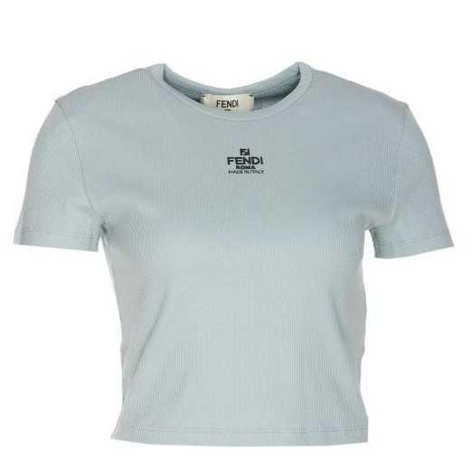 Fendi FS8110 女款修身剪裁短版圓領短袖T恤/上衣 S/L 冰藍色