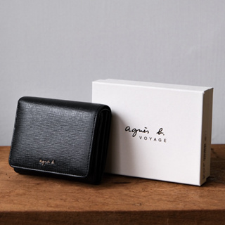 Agnes b. Voyage Leather Plain Folding Wallet 異材質皮革拼接短夾