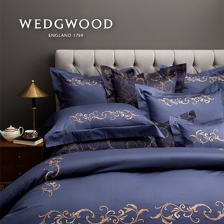 【WEDGWOOD】豐饒之角(藍) 400織長纖棉刺繡床包薄被套四件組(雙人/加大/特大)