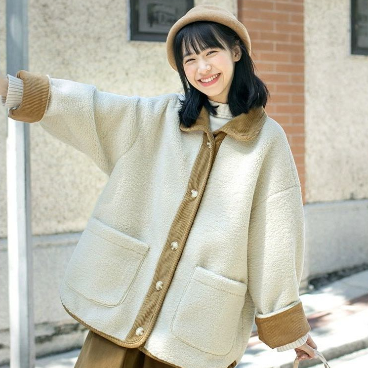 【Joybuy】日系慵懶風加絨麂皮絨毛厚外套女生秋冬韓版一體羊羔毛外套女裝