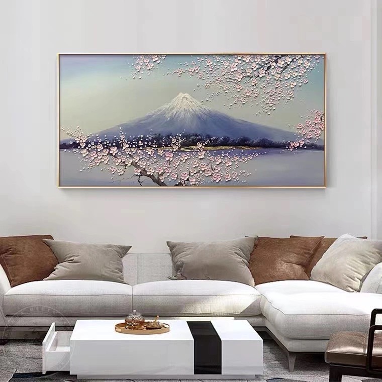 創意個性客廳掛畫玄關現代簡約富士山櫻花裝飾畫餐廳沙發背景牆壁畫(100*50/@777-25617)