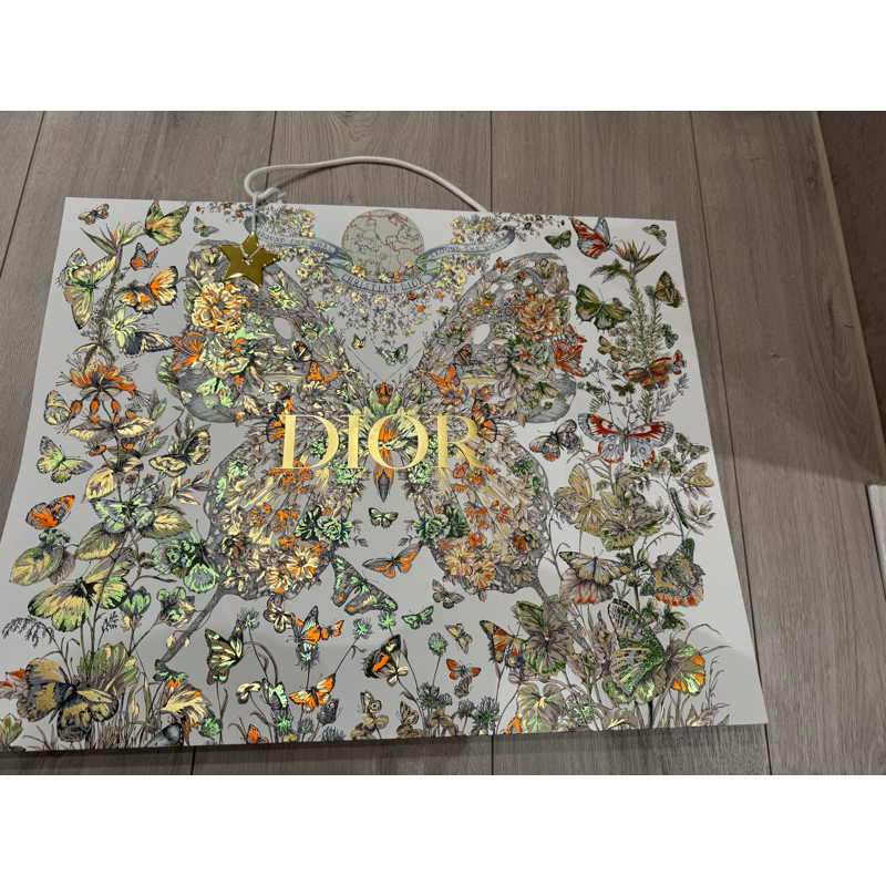 Dior 迪奧 2023 聖誕 超華麗燙金三色 蝴蝶 紙袋 購物袋 手提袋