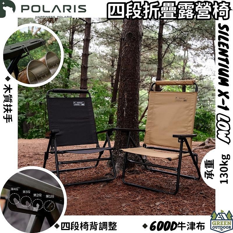 &lt;&lt;綠色工場台南館&gt;&gt; POLARIS 北極星 X1 LOW 四段折疊露營椅 低座高背椅 摺疊椅 大川椅