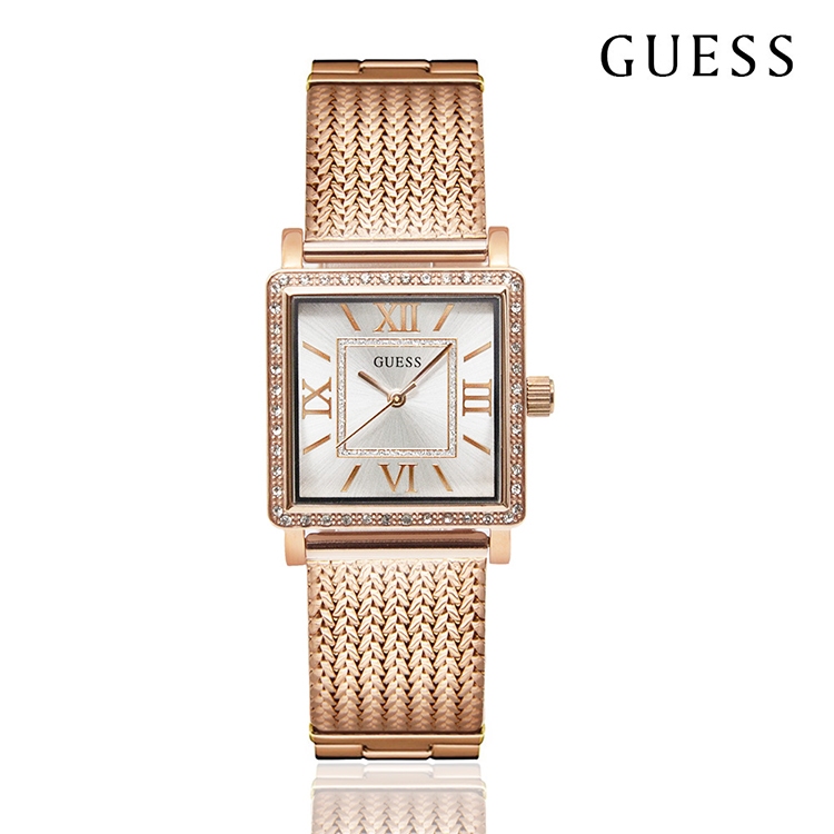 GUESS  手錶 | 經典方形造型水鑽女錶 - 玫瑰金 W0826L3