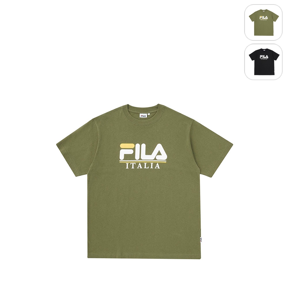 【FILA】男性 短袖 純棉 運動圓領T恤-橄欖綠 1TEX-1837-KK