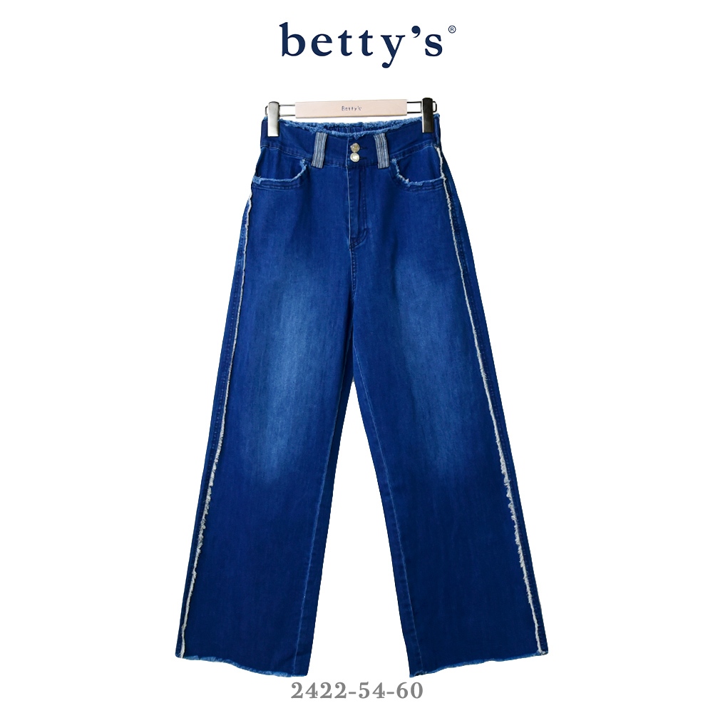 betty’s專櫃款-魅力(41)個性造型鬚邊牛仔寬褲(深藍)