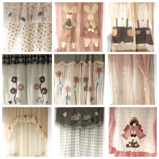 🔥新上架🌷最新日本純棉印花格布可愛拼布蕾絲長中短門簾