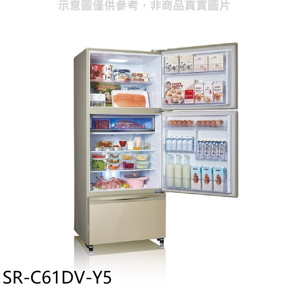 聲寶【SR-C61DV-Y5】605公升三門變頻炫麥金冰箱(7-11商品卡100元) 歡迎議價