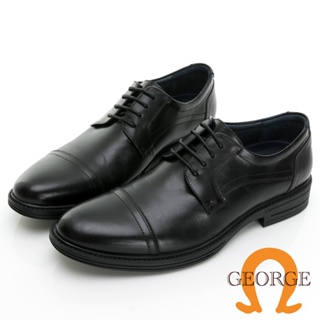 【GEORGE 喬治皮鞋】AMBER系列 橫飾綁帶微空調紳士氣墊皮鞋 -黑 315031CZ