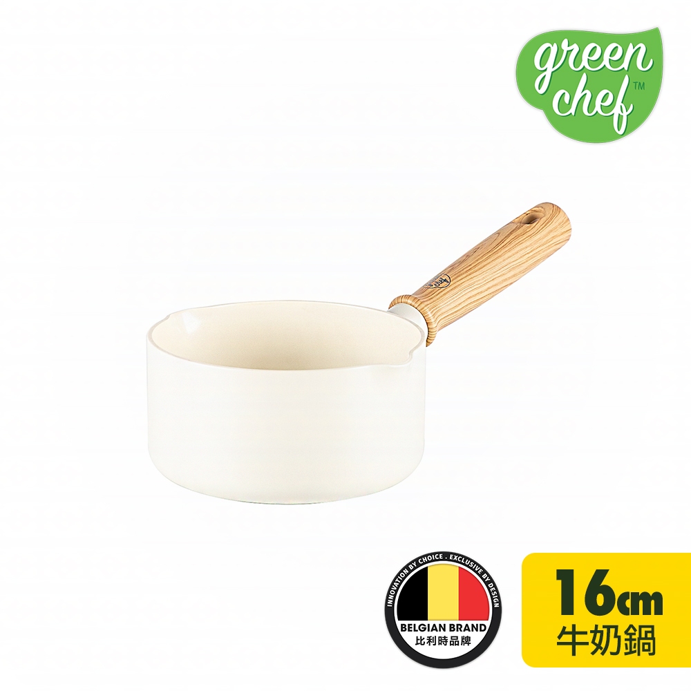 GreenChef 鑽石陶瓷塗層不沾牛奶鍋 東京木紋 16cm 奶油白 不含蓋 不挑爐具/IH爐適用/天然無毒