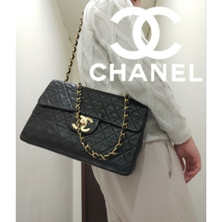 ㊣✨CHANEL✨香奈兒 小香 老香 貝嫂包 34 大logo 黑金 羊皮 菱格紋 皮穿鏈 雷標 肩背包 斜背包/二手