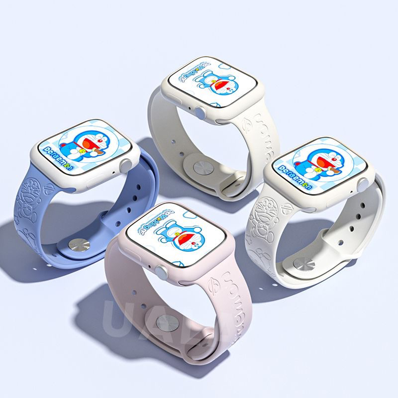 叮噹貓印花錶帶 Apple Watch手錶錶帶 蘋果手錶錶帶 iWatch適用於蘋果8/7/6/5代手錶錶帶 硅膠S9腕
