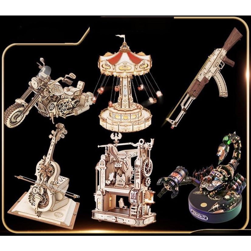 ROBOTIME 秘境大提琴 若態 若客 木質拼裝模型3d立體拼圖手工diy 木製音樂盒 大提琴模型套件 生日禮物
