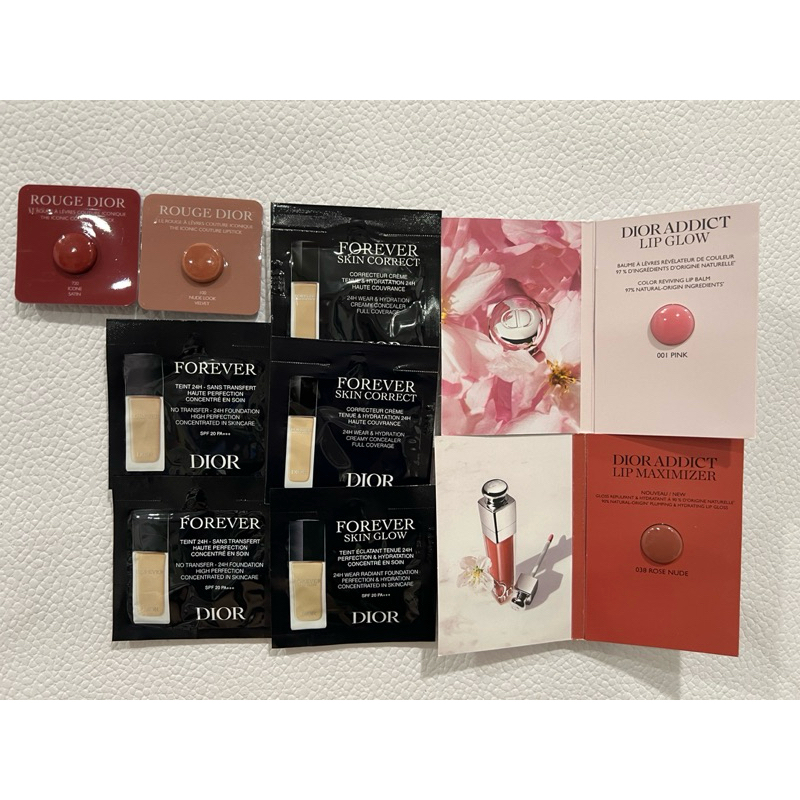 Dior-試用包 逆時能量、藍星唇膏、俏唇蜜、潤唇膏、持久遮瑕乳、持久粉底液、全能修護霜、隔離霜