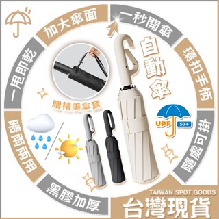 臺灣現貨🔥【贈送美傘套】環扣自動傘 扣環雨傘 晴雨傘 太陽傘 遮陽傘 雨傘 摺疊傘 大雨傘 防風傘 一甩即幹 黑膠加厚