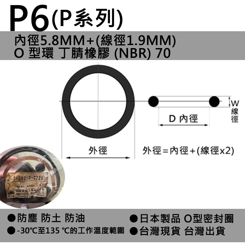 日本製 P6 O型圈 O-RING 丁腈橡膠 NBR70 5.8mmx 1.9mm P系列 墊片 橡膠 墊圈 墊片 O環