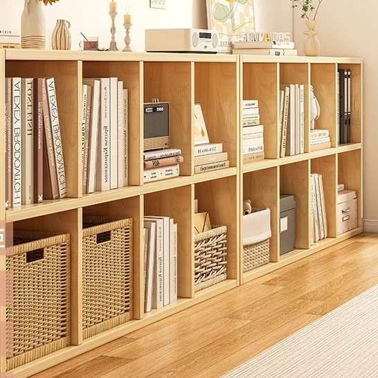 實木書架置物架落地客廳組閤格子櫃鬆木收納櫃子儲物櫃矮傢用書櫃