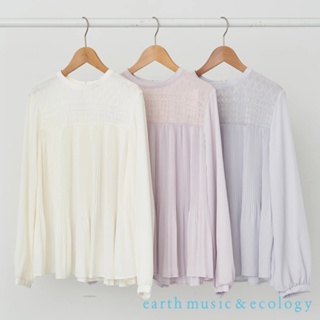 earth music&ecology 蕾絲拼接細褶設計襯衫上衣(1N41L0A0700)