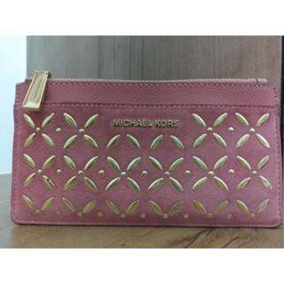 [二手] MICHAEL KORS / MK 拉鍊卡夾 扁長夾 卡包 零錢包 (粉)