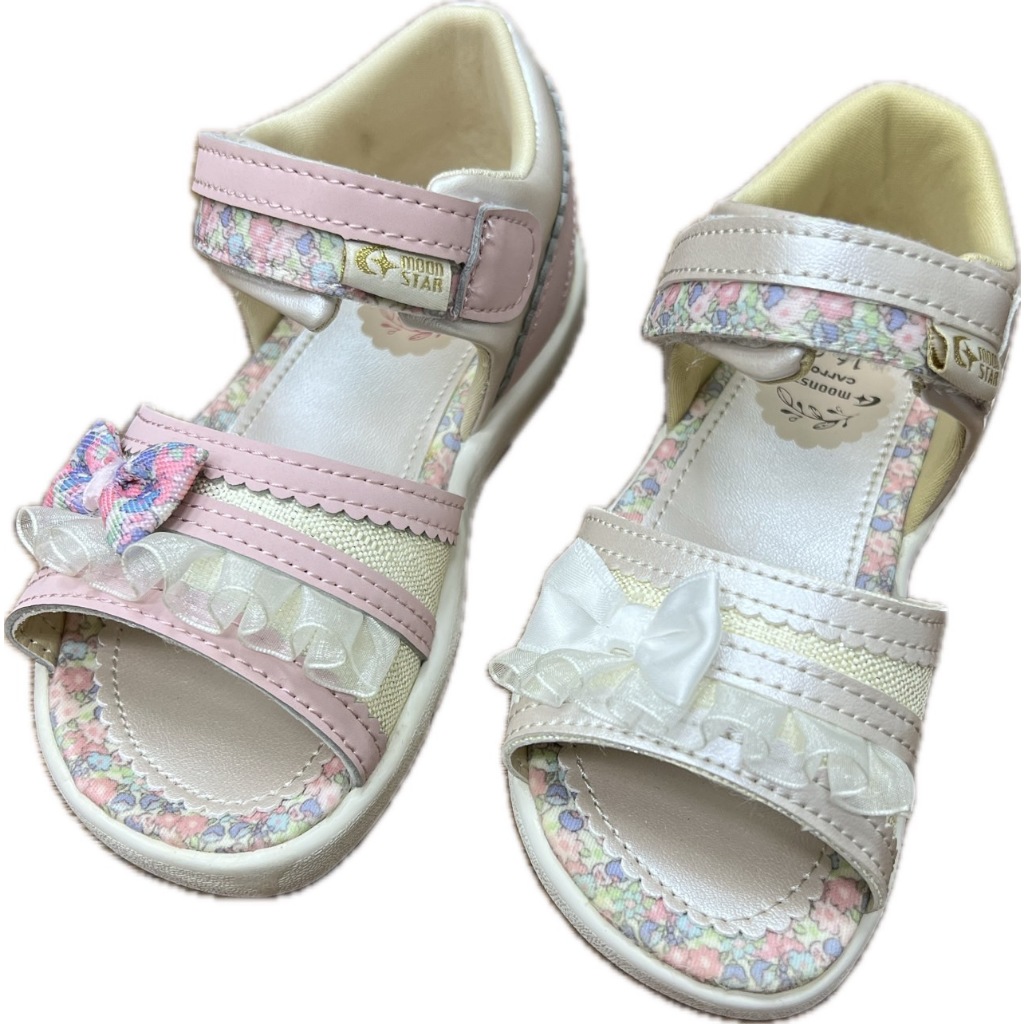 (2024/04現貨)日本Moonstar女童碎花涼鞋-(珍珠白/粉)兩色可選(15~19號)