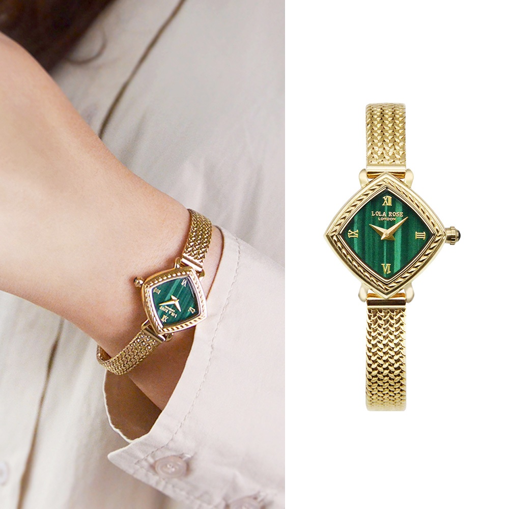 【For You】當天寄出 I LOLA ROSE 英國品牌 香檳金色系 祖母綠面 菱形小錶徑腕錶 米蘭錶帶 女錶