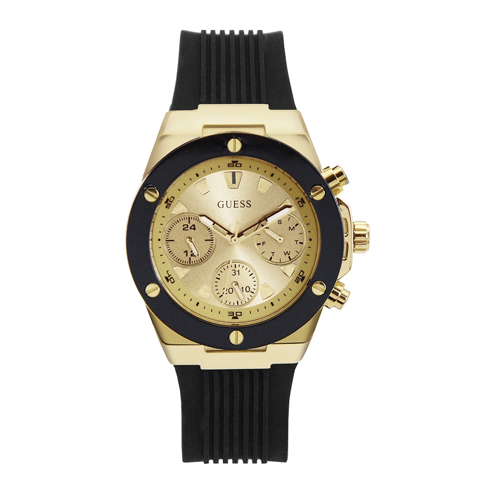 【For You】當天寄出 I GUESS 黑金色系 三眼日期顯示腕錶 黑色矽膠錶帶 手錶