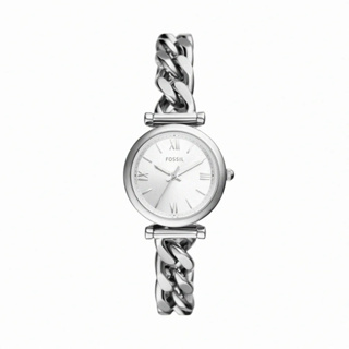 Fossil Carlie 極簡銀羅馬時刻手鍊式女錶 銀色不鏽鋼錶帶 28MM (ES5331)