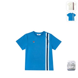 【FILA】KIDS 孩童款 吸濕排汗 運動短袖上衣-寧靜藍 1TEX-4417-BU