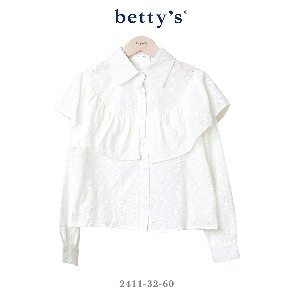 betty’s專櫃款(41)胸前荷葉邊壓褶蕾絲襯衫(白色)