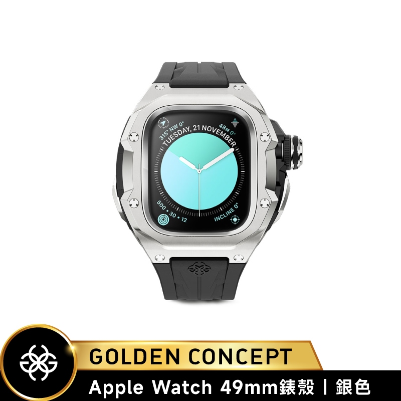 Golden Concept Apple Watch 49mm 銀錶框 黑橡膠錶帶 WC-RSTIII49-BK-SL